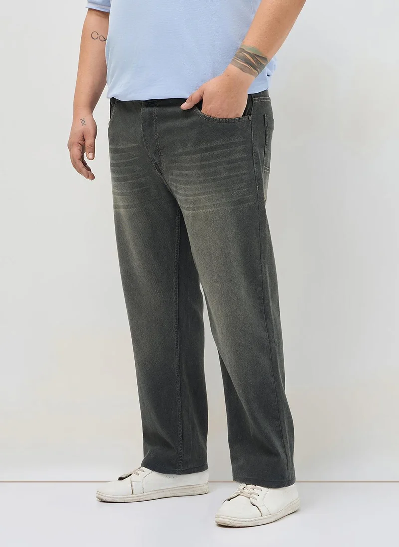 أوربانو فاشن Urbano Plus Men's Dark Grey Regular Fit Heavy Washed Denim Jeans Stretchable